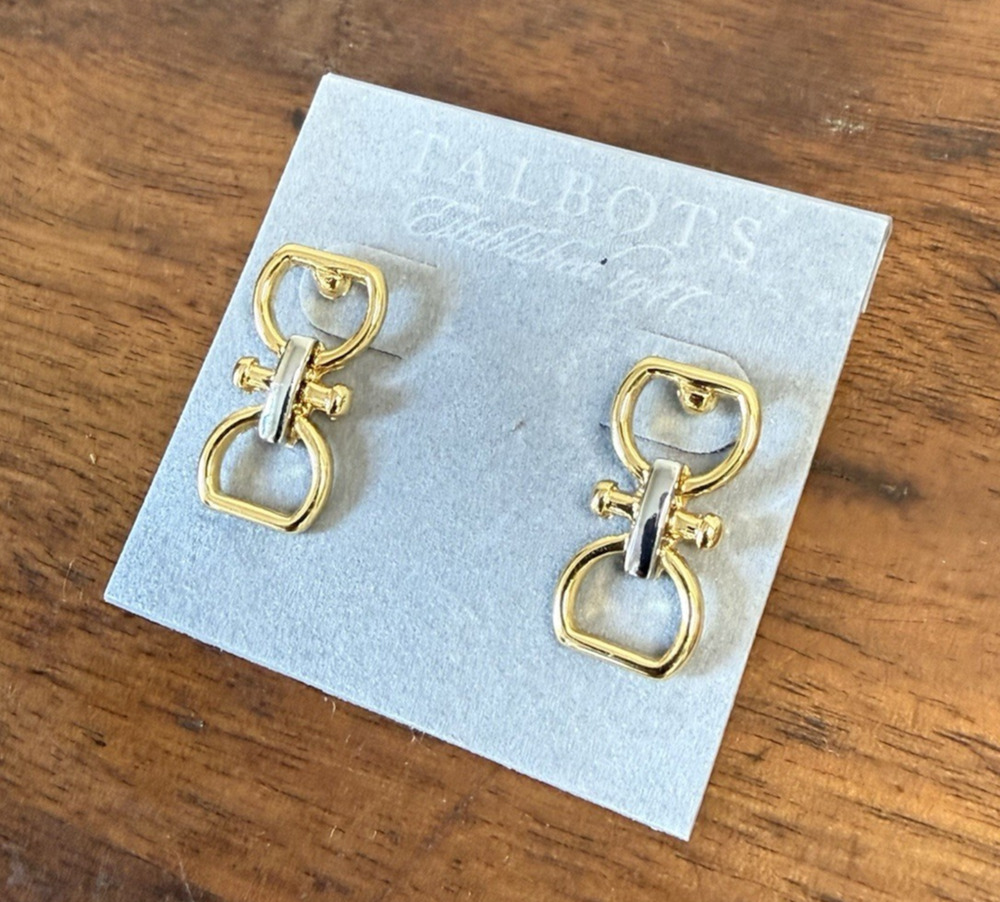 NWT Talbots Equestrian Horse Bit Stirrup Earrings Gold Silver Tone New $29.50
